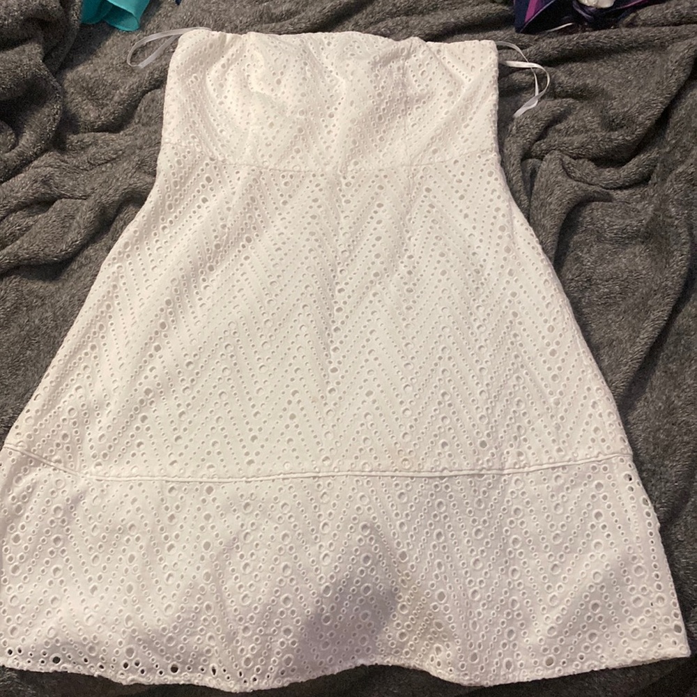 White eyelet strapless sundress